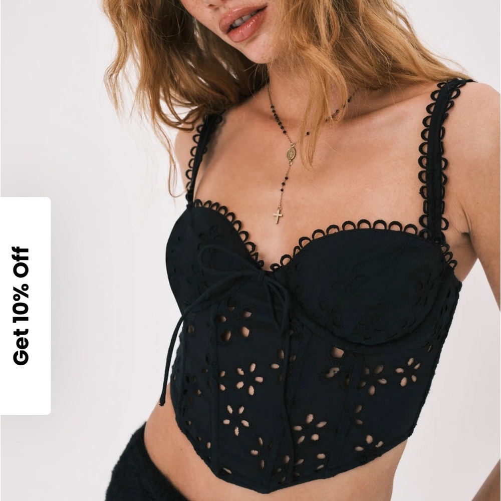 For Love And Lemons Black Eyelet Crop Top